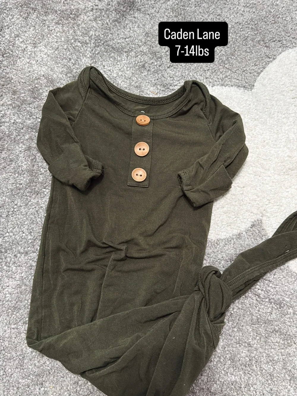 Caden Lane Olive Green Baby Knot Gown with Wooden Buttons